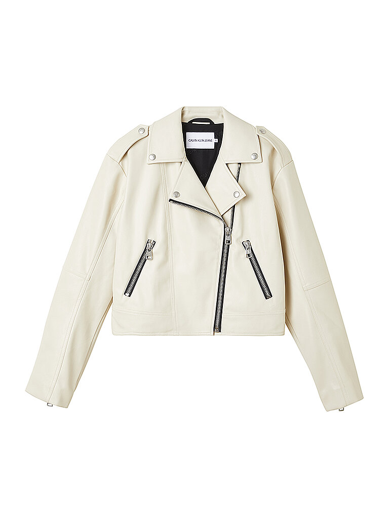 CALVIN KLEIN JEANS Bikerjacke in Lederoptik creme | S
